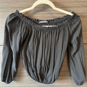 Brandy Melville Black Off-Shoulder Smocked Hem Top